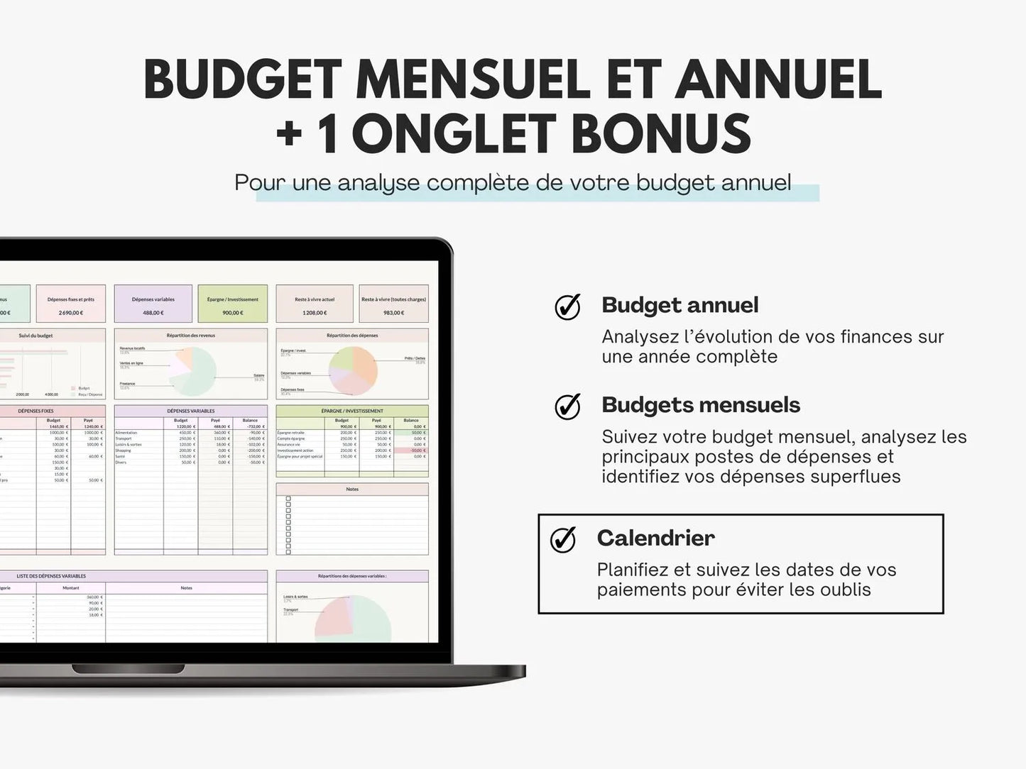 Tableau budget mensuel annuel Excel Google sheets