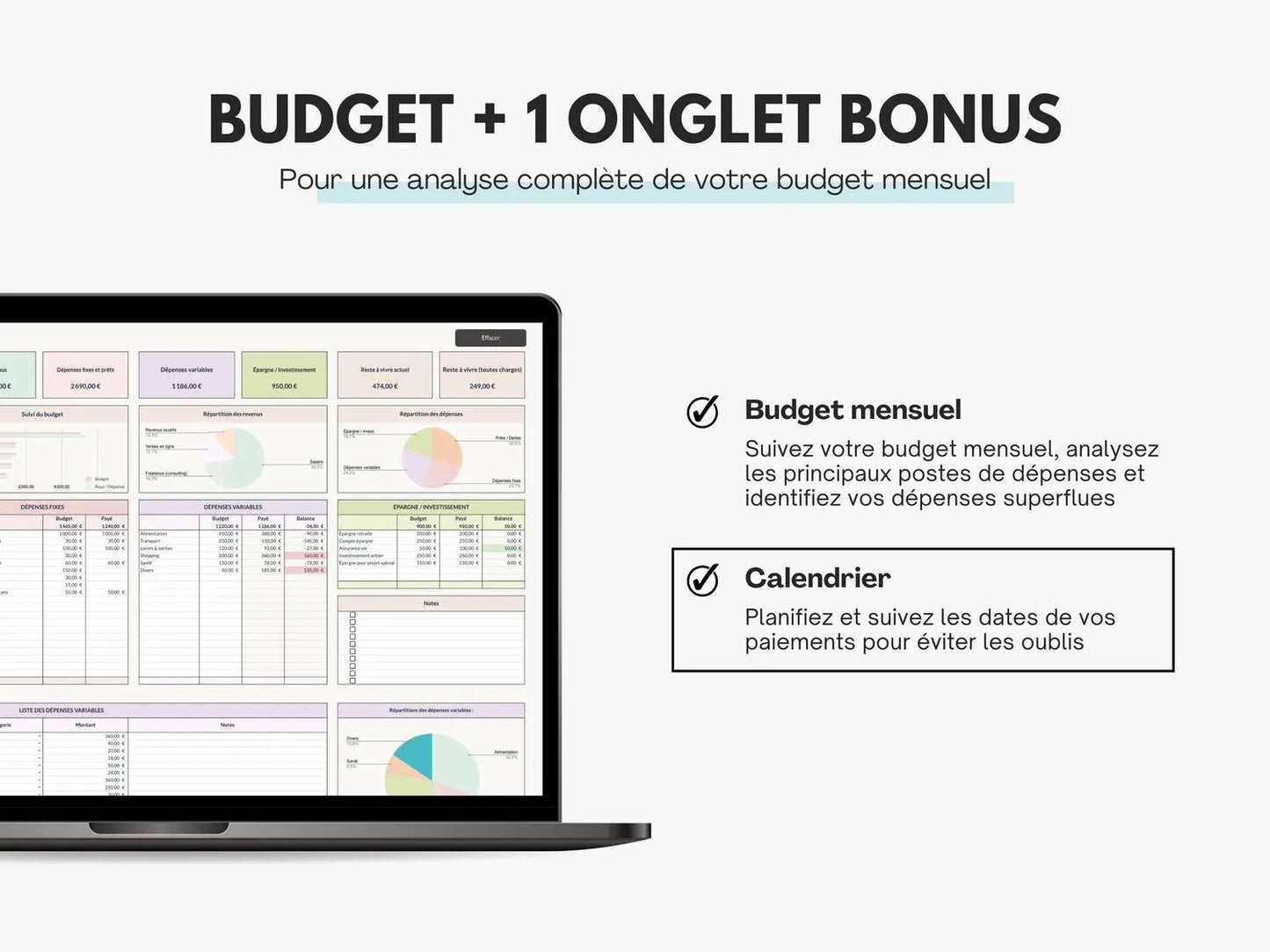 Tableau budget mensuel Excel Google sheets