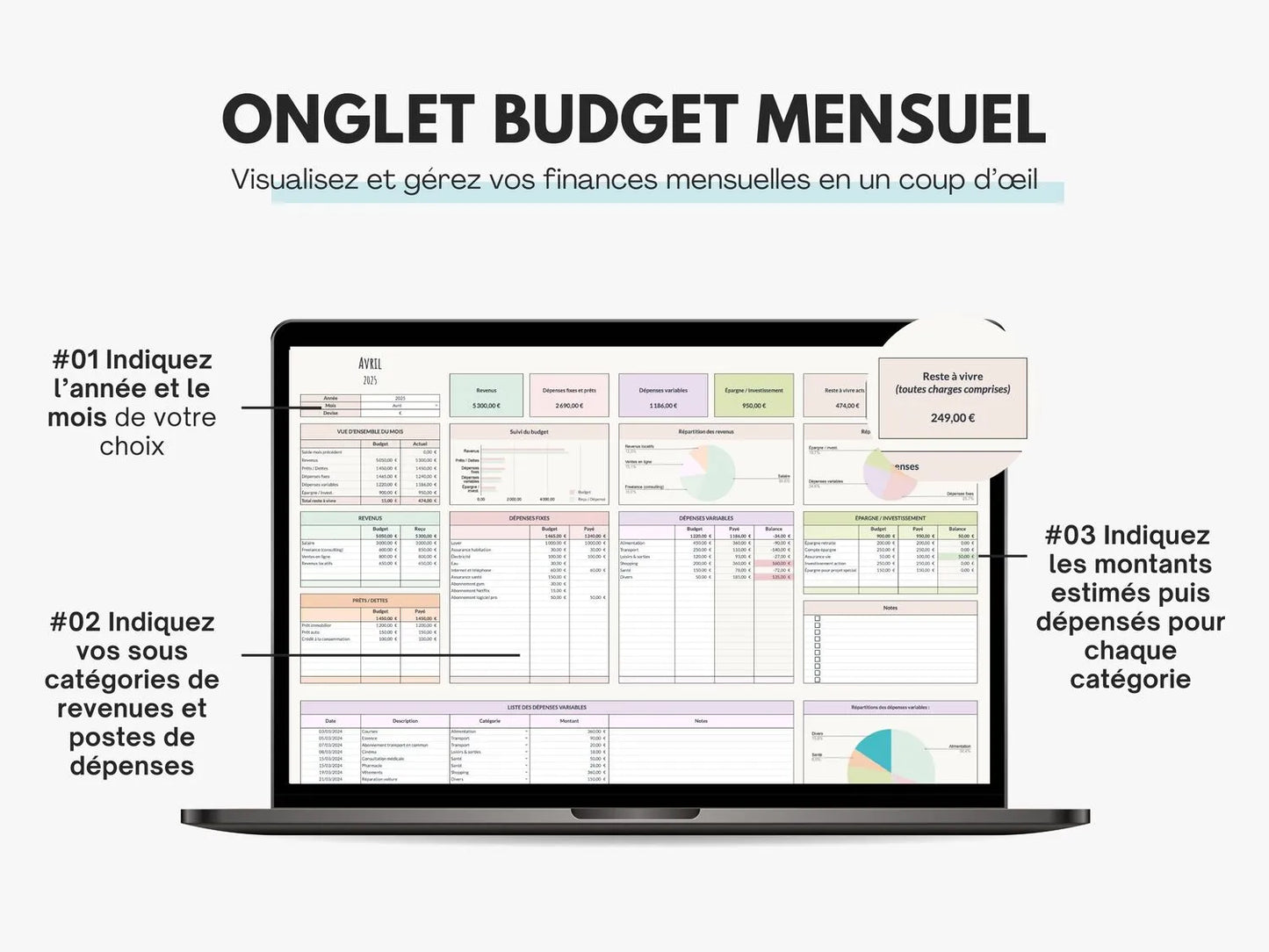 Tableau budget mensuel Google sheets
