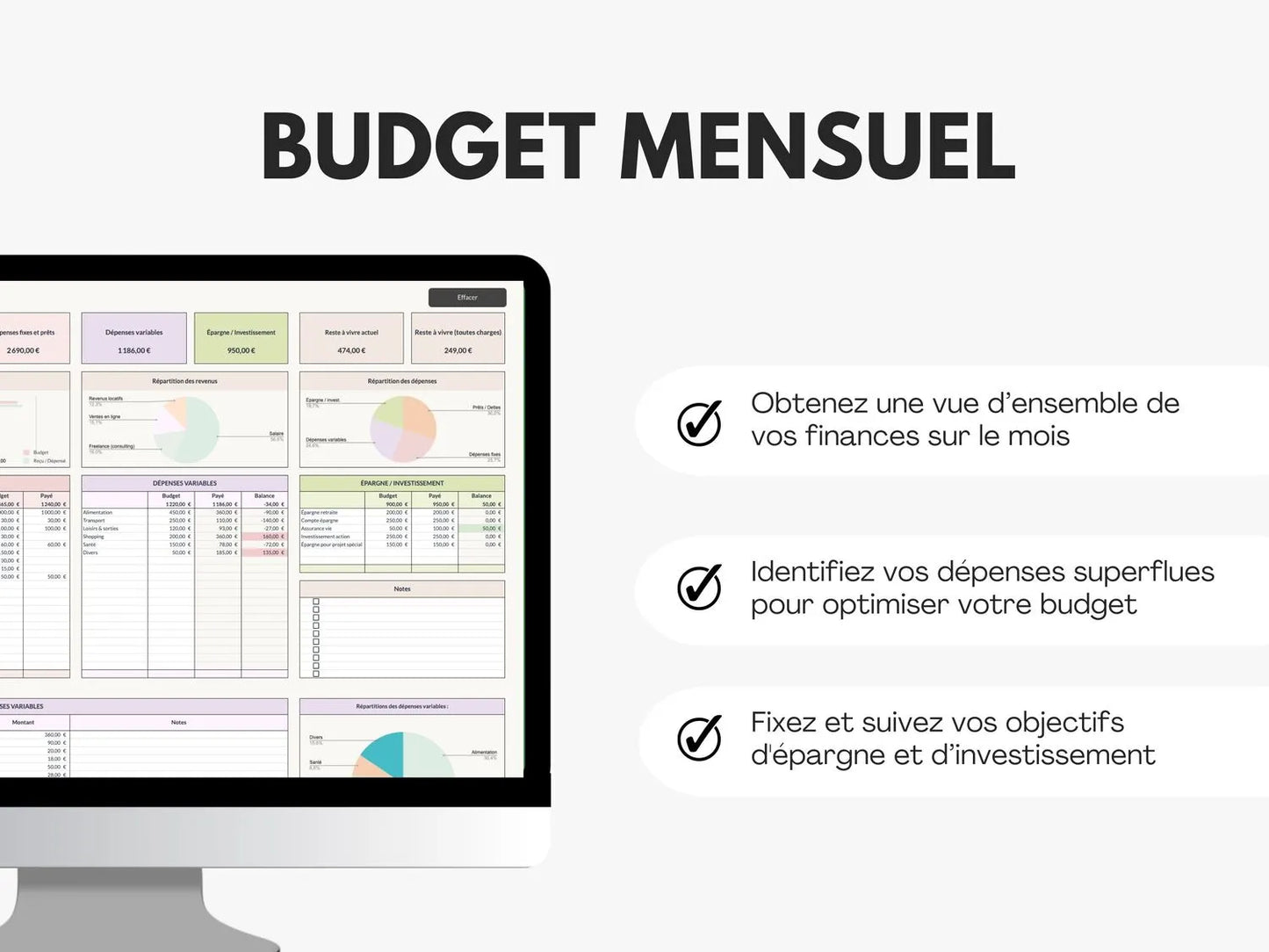Tableau budget mensuel Google sheets