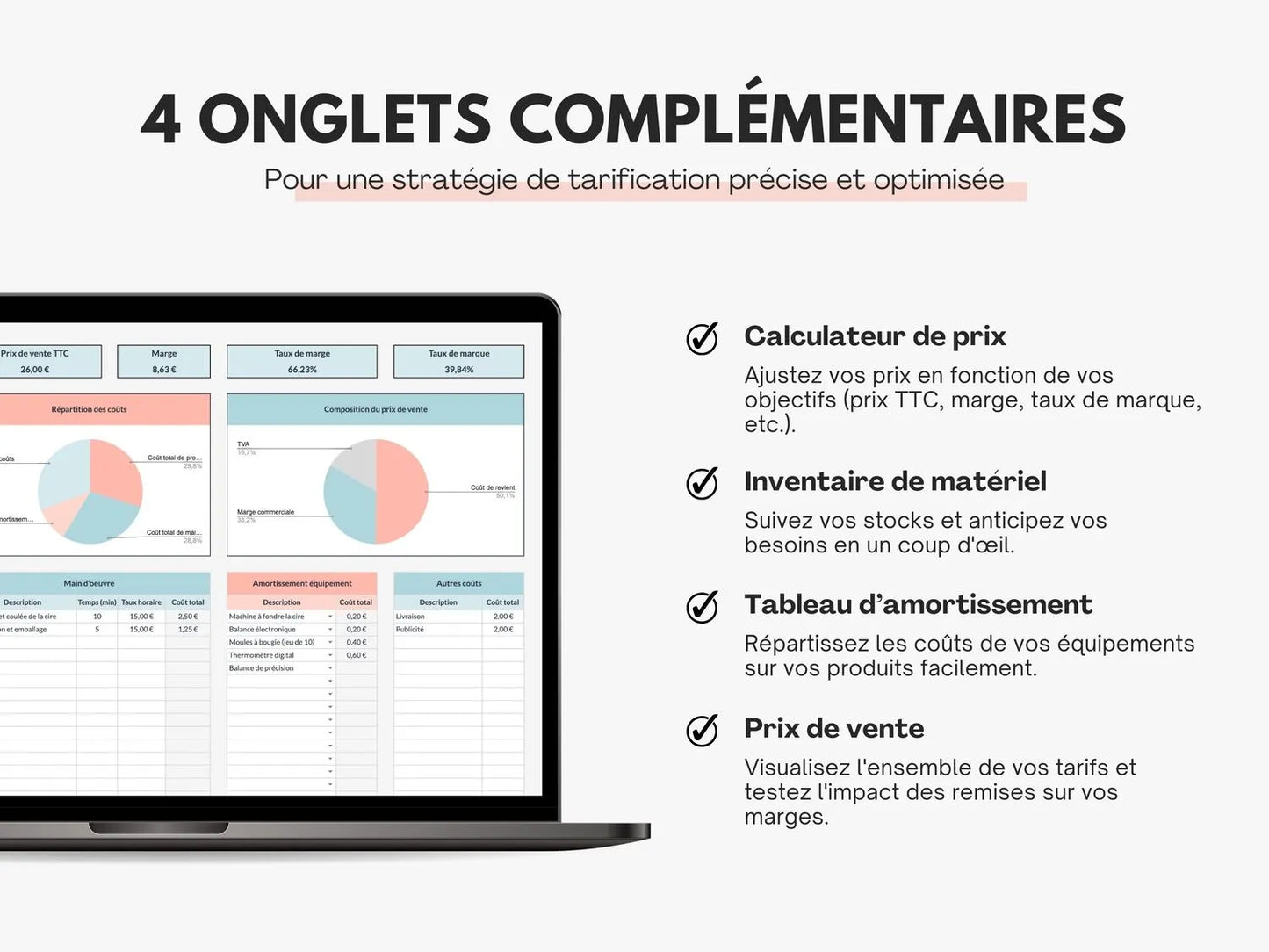Calculateur de prix de vente et coût de revient Google sheets