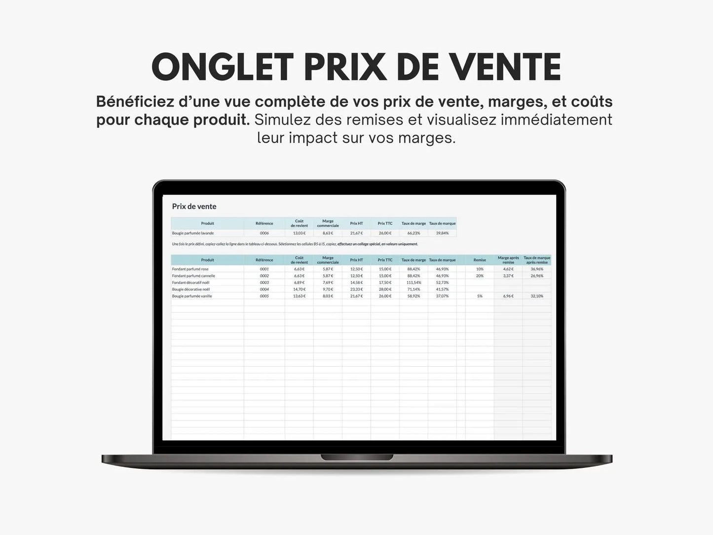 Prix de vente Google sheets