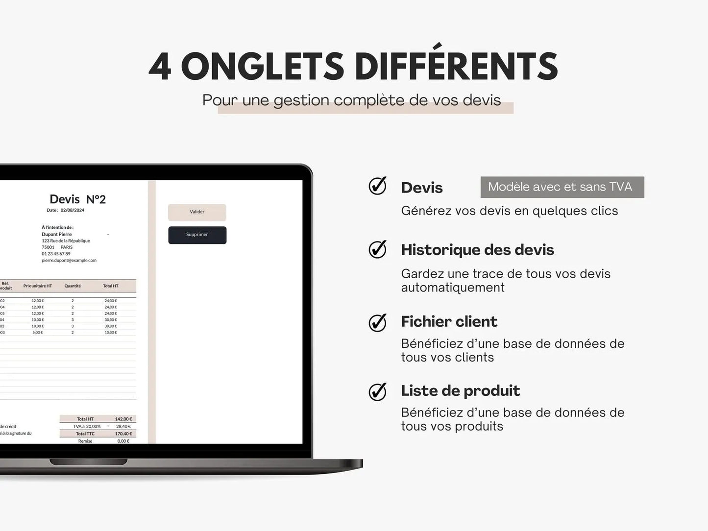 Devis pour auto entrepreneurs sur Google sheets et Excel