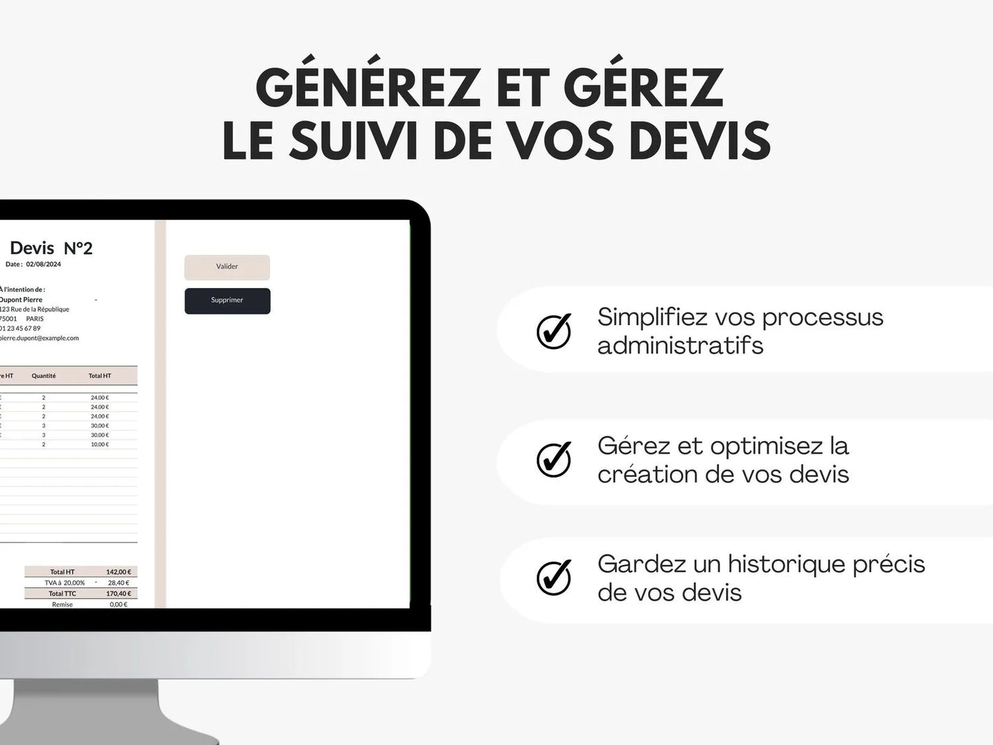 Devis pour auto entrepreneurs sur Google sheets et Excel