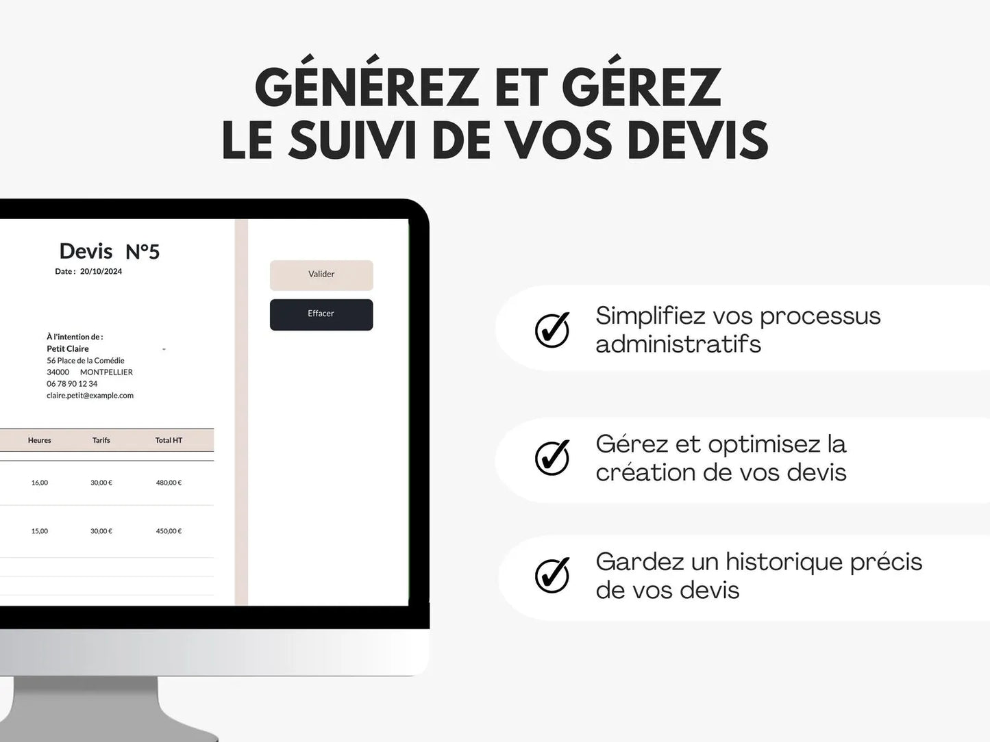 Devis prestation de services Excel Google sheets