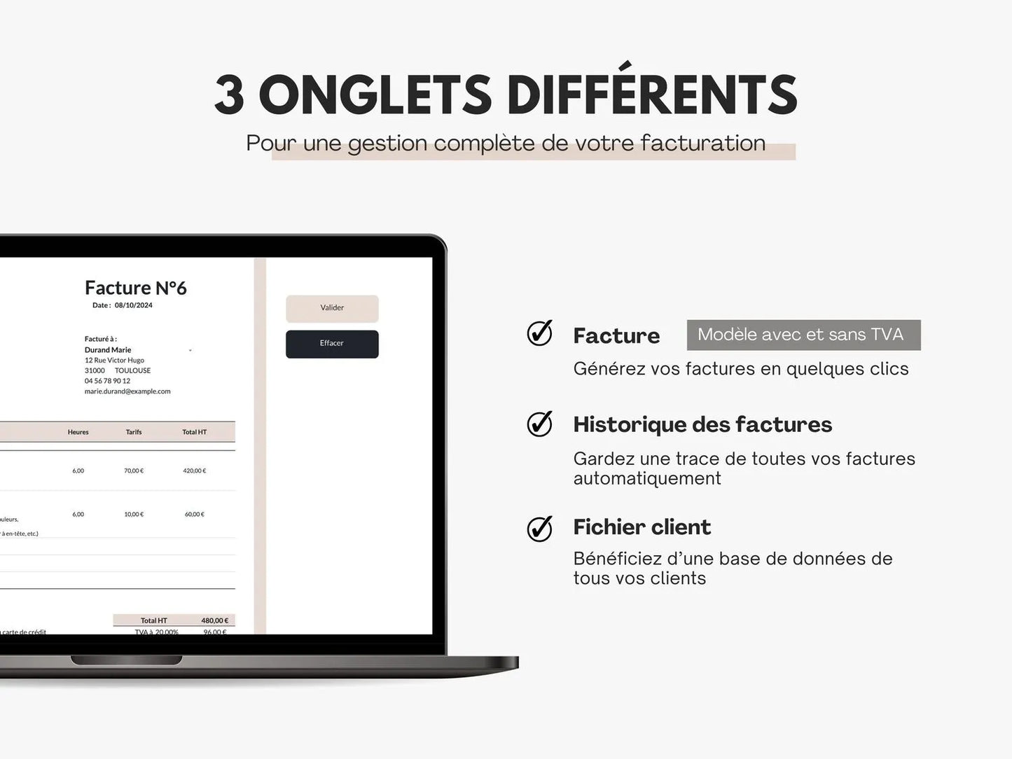 Facture prestation de services Excel Google sheets