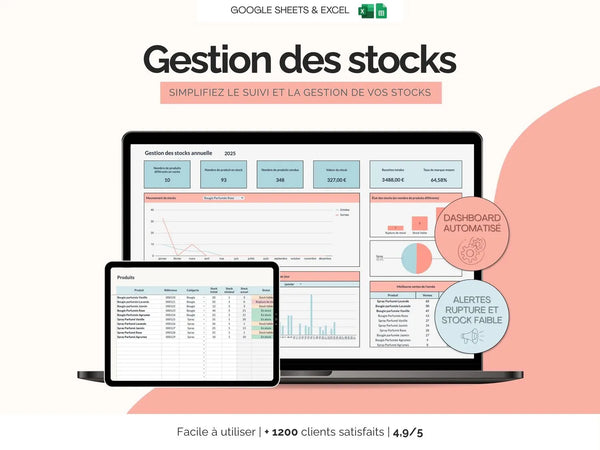 Tableau gestion des stocks Excel Inventaire des stocks Template Google Sheets Excel Modèle auto entreprise