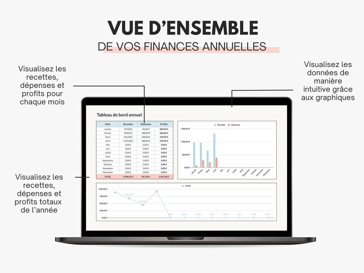 Analyse annuelle recettes et dépenses micro-entreprise Google sheets