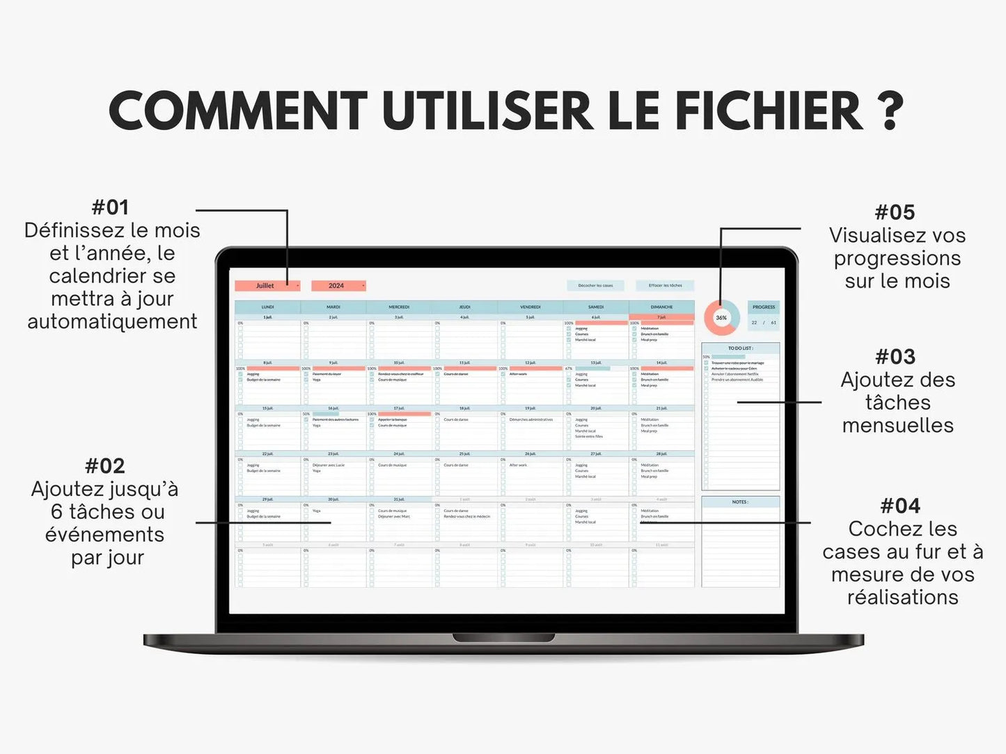 Comment utiliser le fichier ? Planning et calendrier mensuel Google sheets