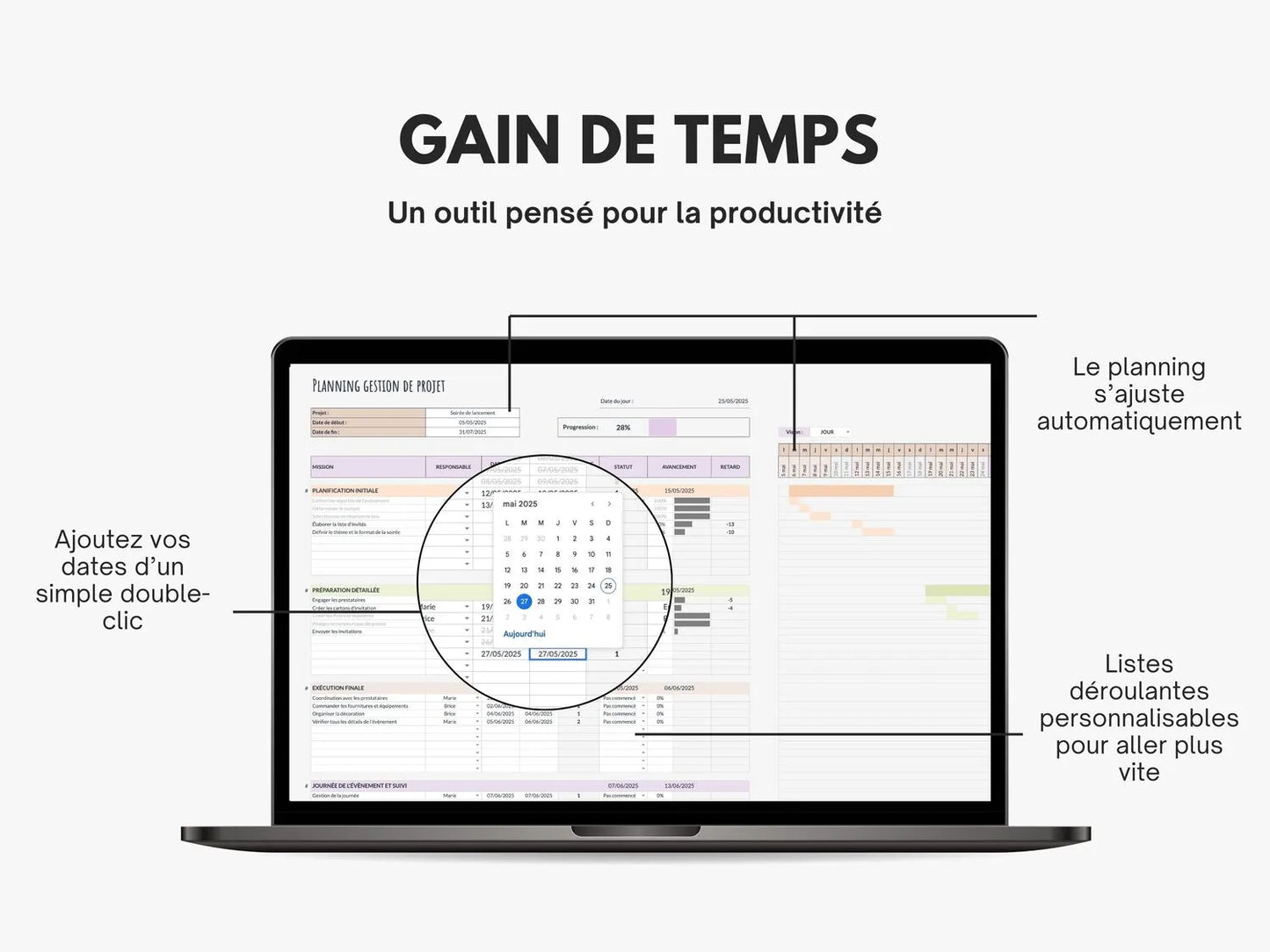 Tableau gestion de projet - diagramme de gantt