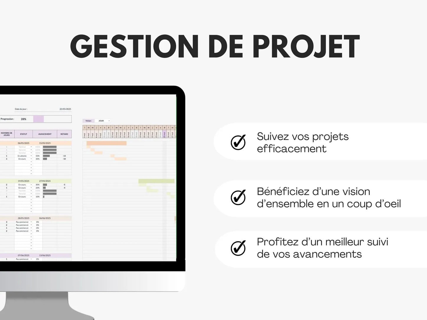 Tableau gestion de projet - diagramme de gantt
