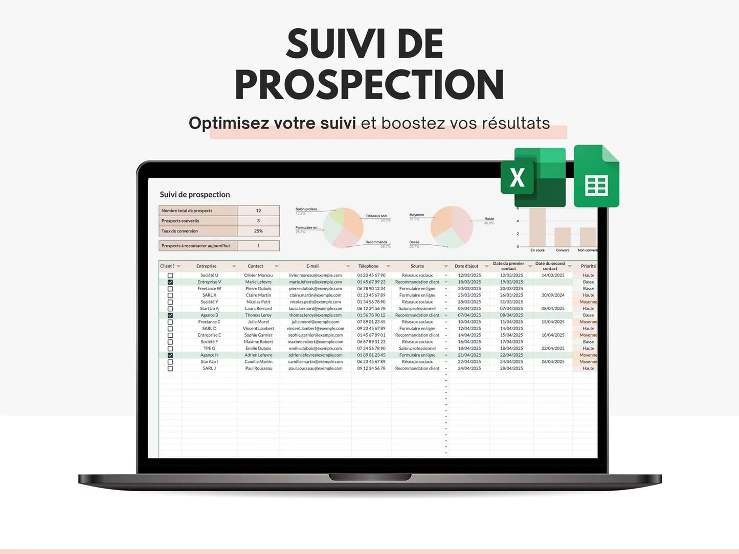 Tableau suivi de prospection Excel Google sheets