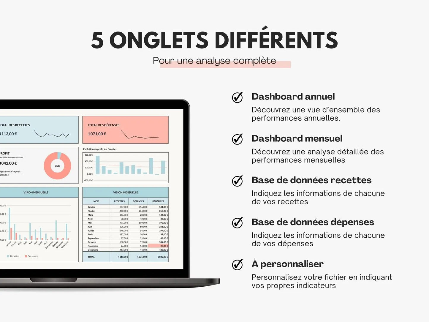 Tableau de bord comptable Excel et Google sheets