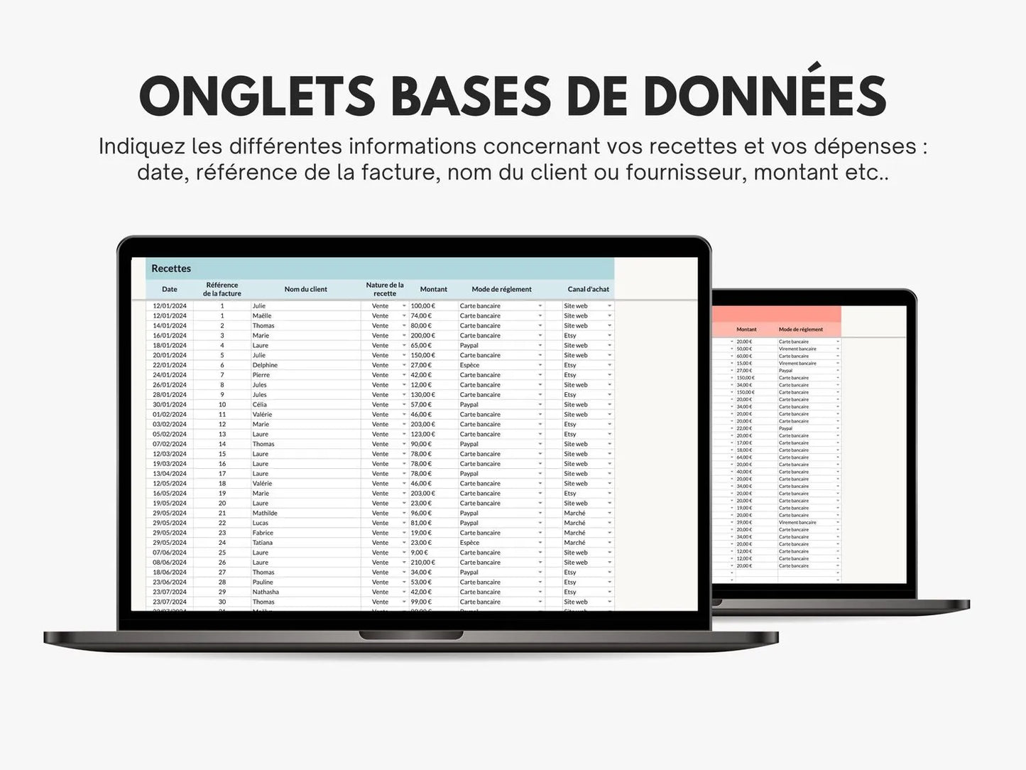 Base de données Tableau de bord comptable Excel et Google sheets