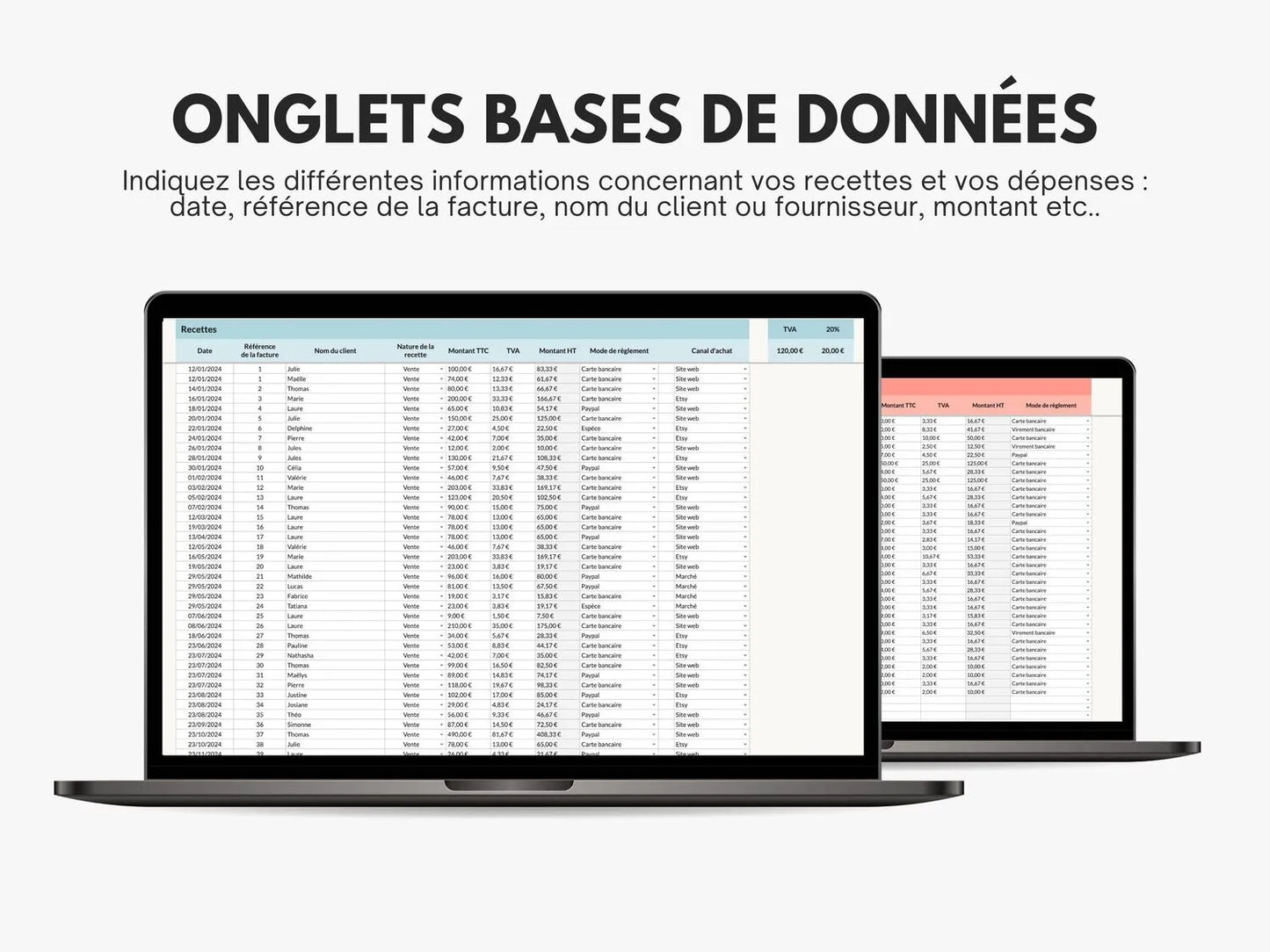 Base de données tableau de bord comptable Excel Google sheets