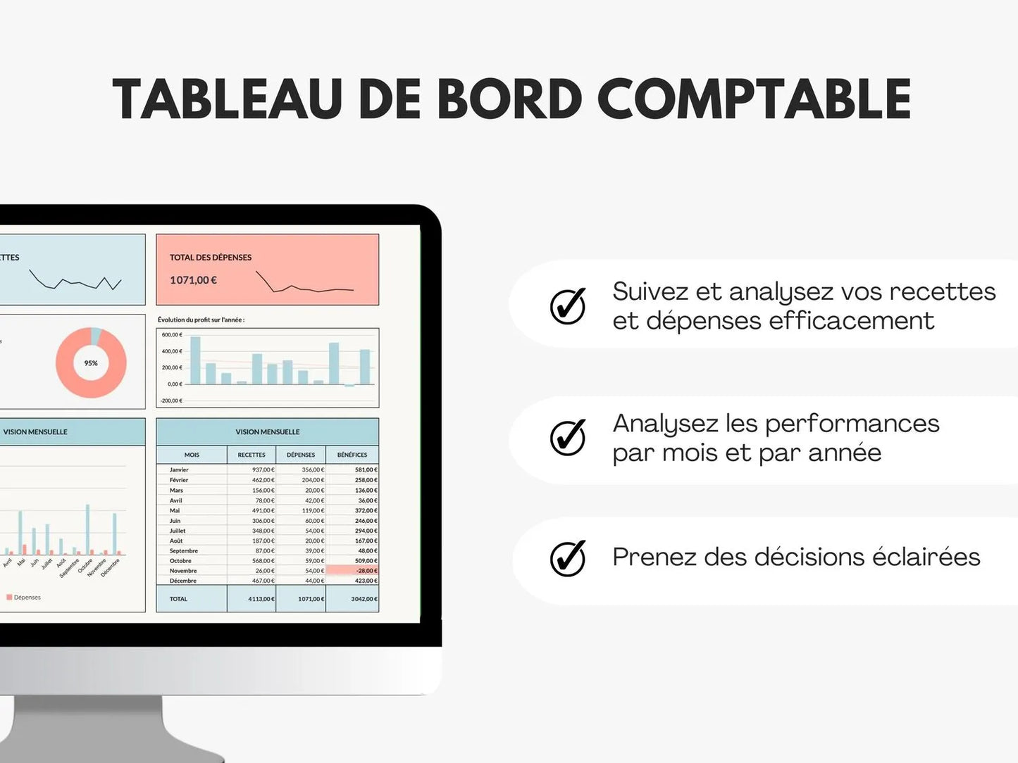 Tableau de bord comptable Excel et Google sheets