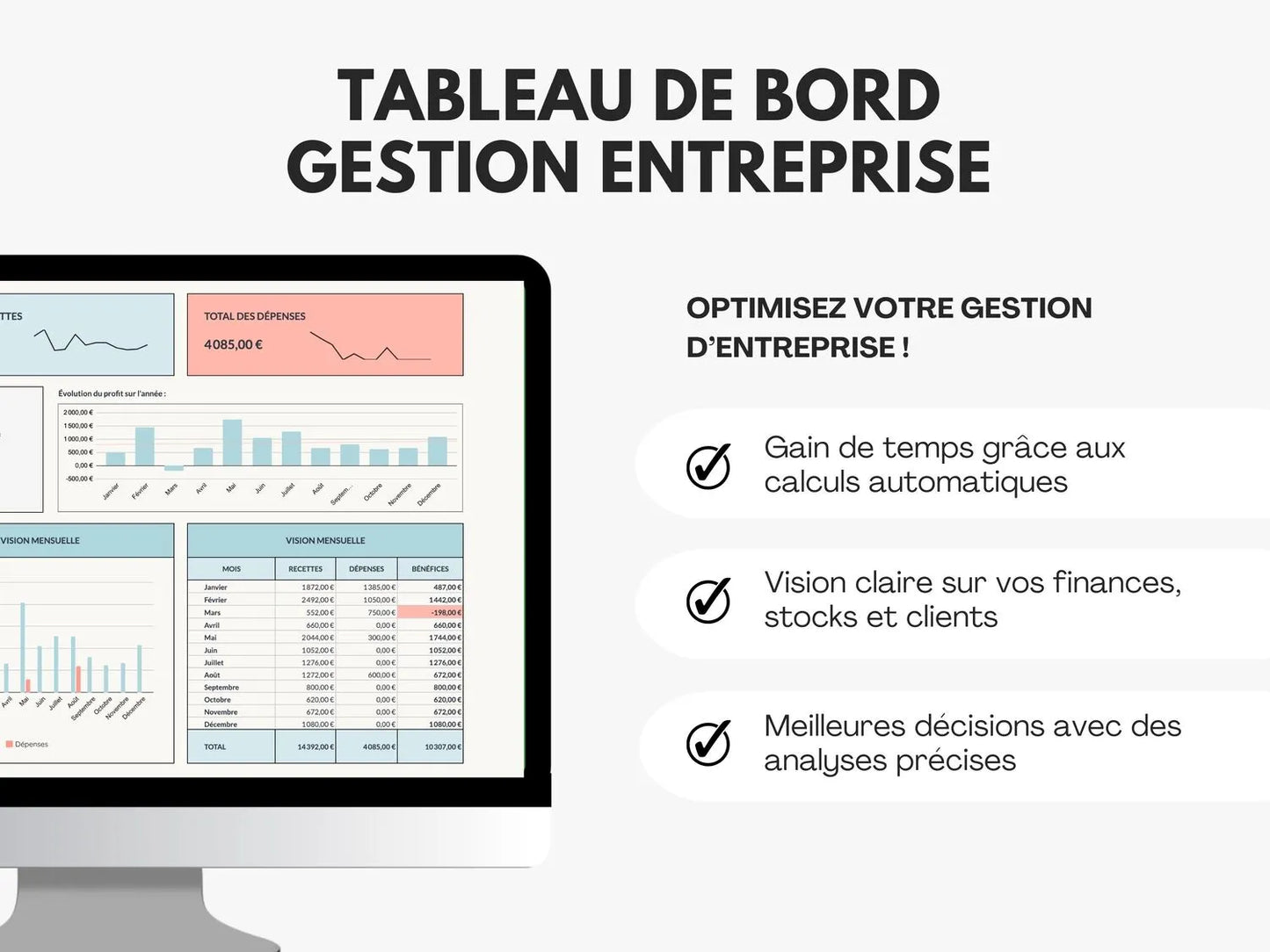 Tableau de bord gestion micro entreprise Google sheets