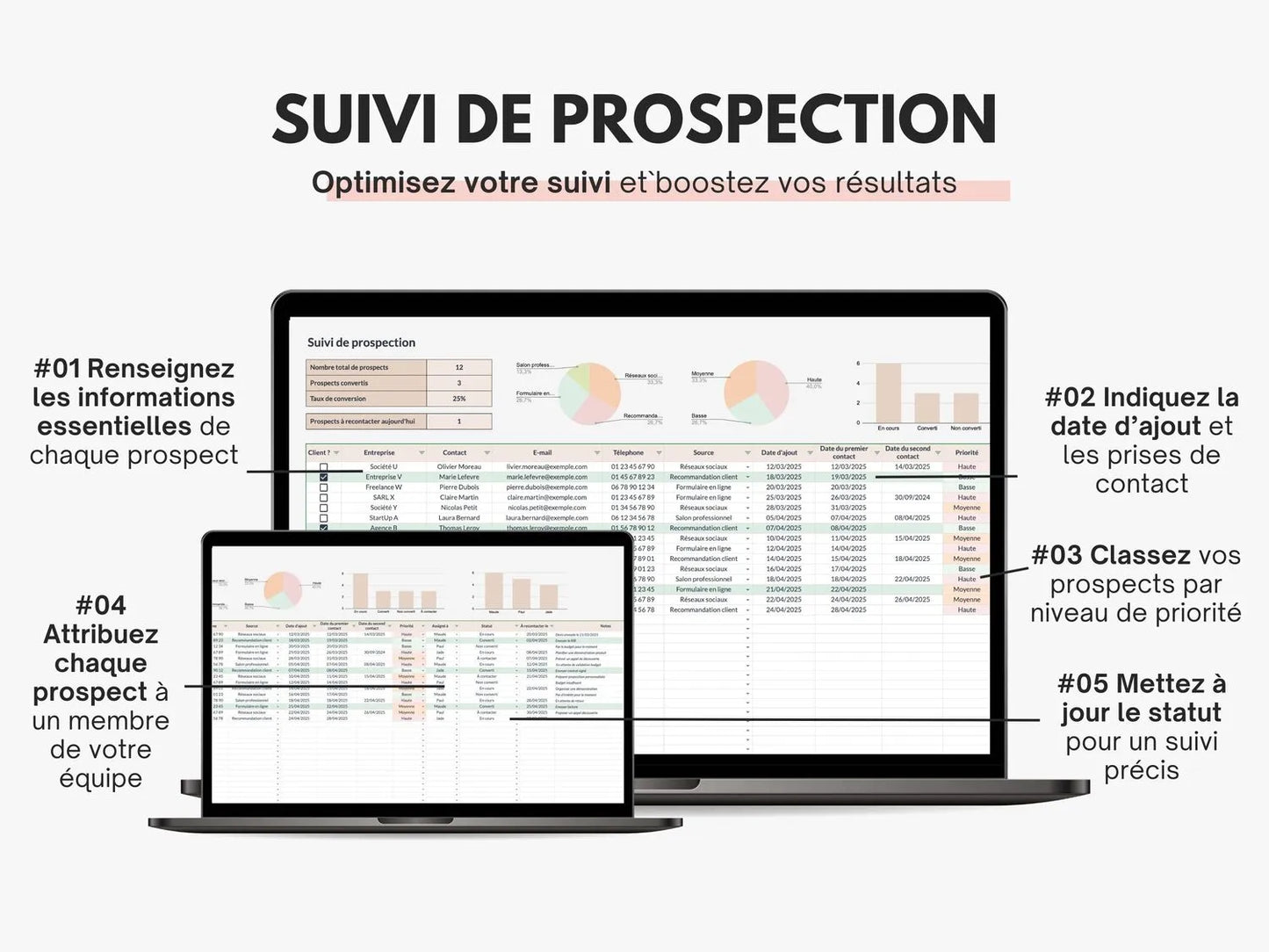 Suivi des prospects - Tableau de bord prospection Google sheets