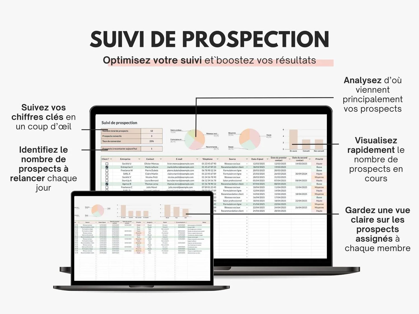 Suivi des prospects - Tableau de bord prospection Google sheets