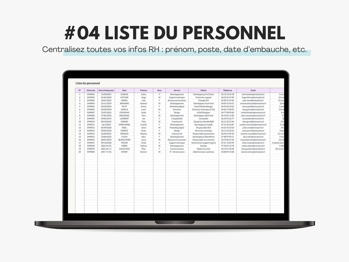 Tableau suivi de congés salariés