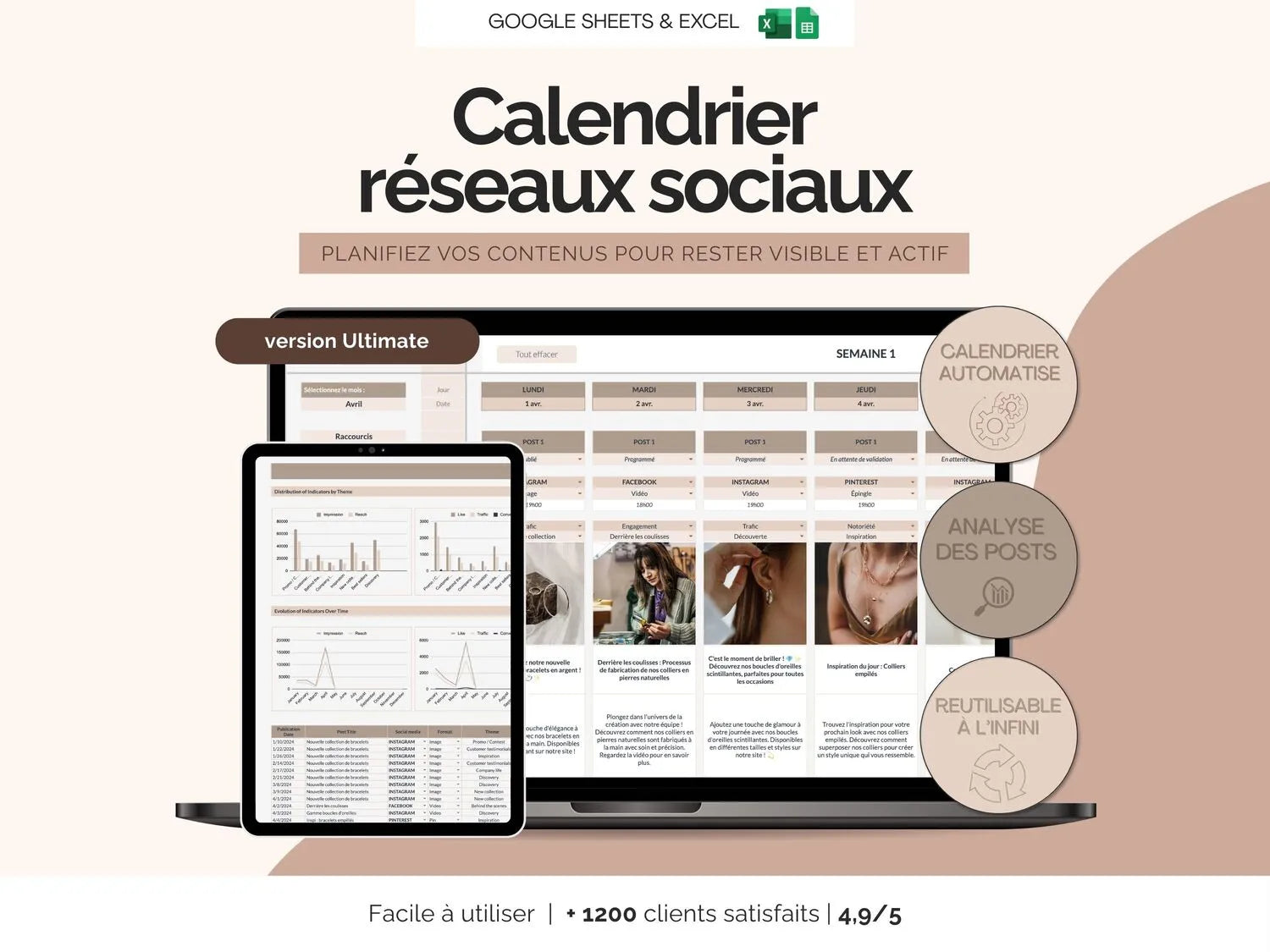 Template calendrier éditorial réseaux sociaux Google sheets Excel