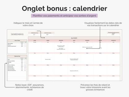 Onglet calendrier des paiements : planifiez  vos paiements et vos sorties d'argent