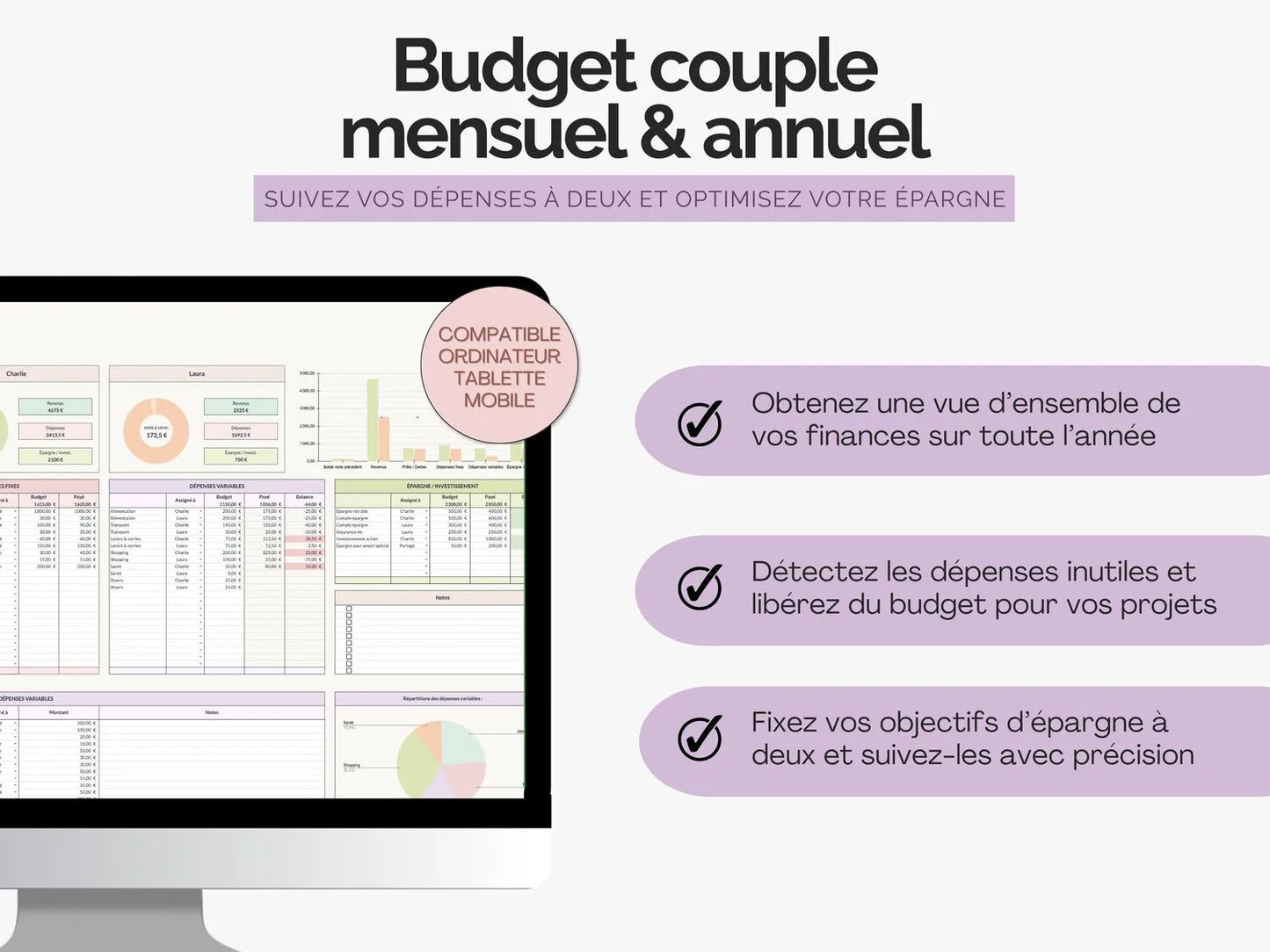Avantages tableau budget mensuel annuel couple famille Google sheets