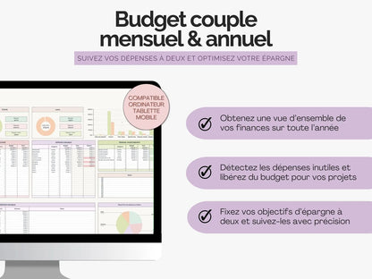 Avantages tableau budget mensuel annuel couple famille Google sheets
