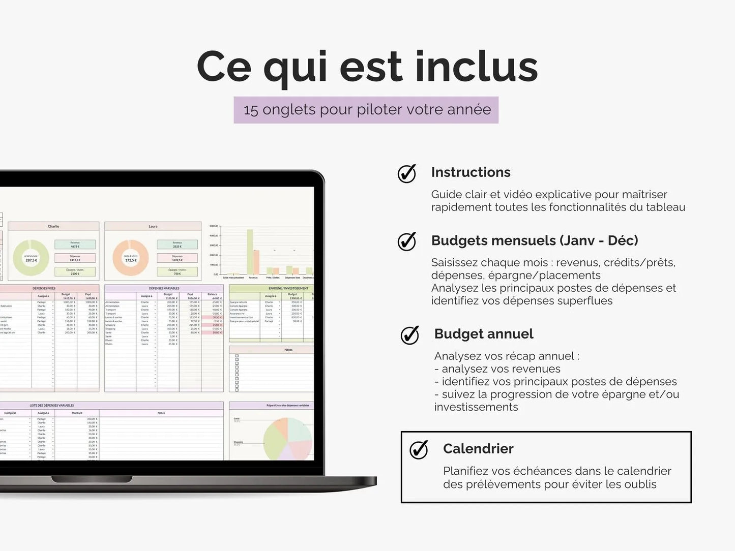Ce qui est inclus dans le tableau budget mensuel annuel couple famille Google sheets