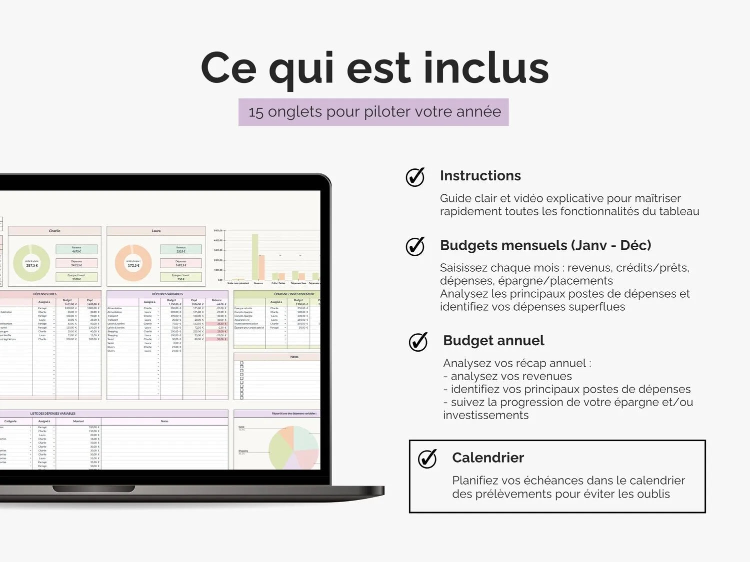 Ce qui est inclus dans le tableau budget mensuel annuel couple famille Google sheets