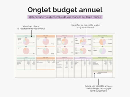 Onglet budget annuel : suivez vos objectifs annuels, identifiez ce qui coûte le plus et ajustez