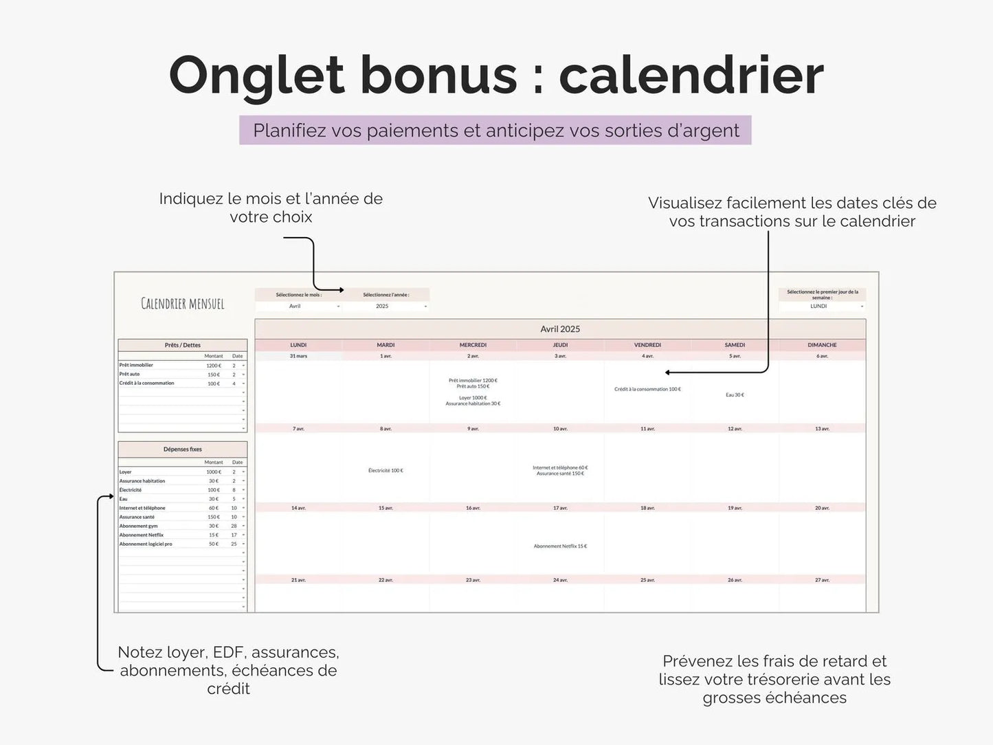Calendrier mensuel automatisé : planifiez vos paiements et anticipez vos sorties d'argent