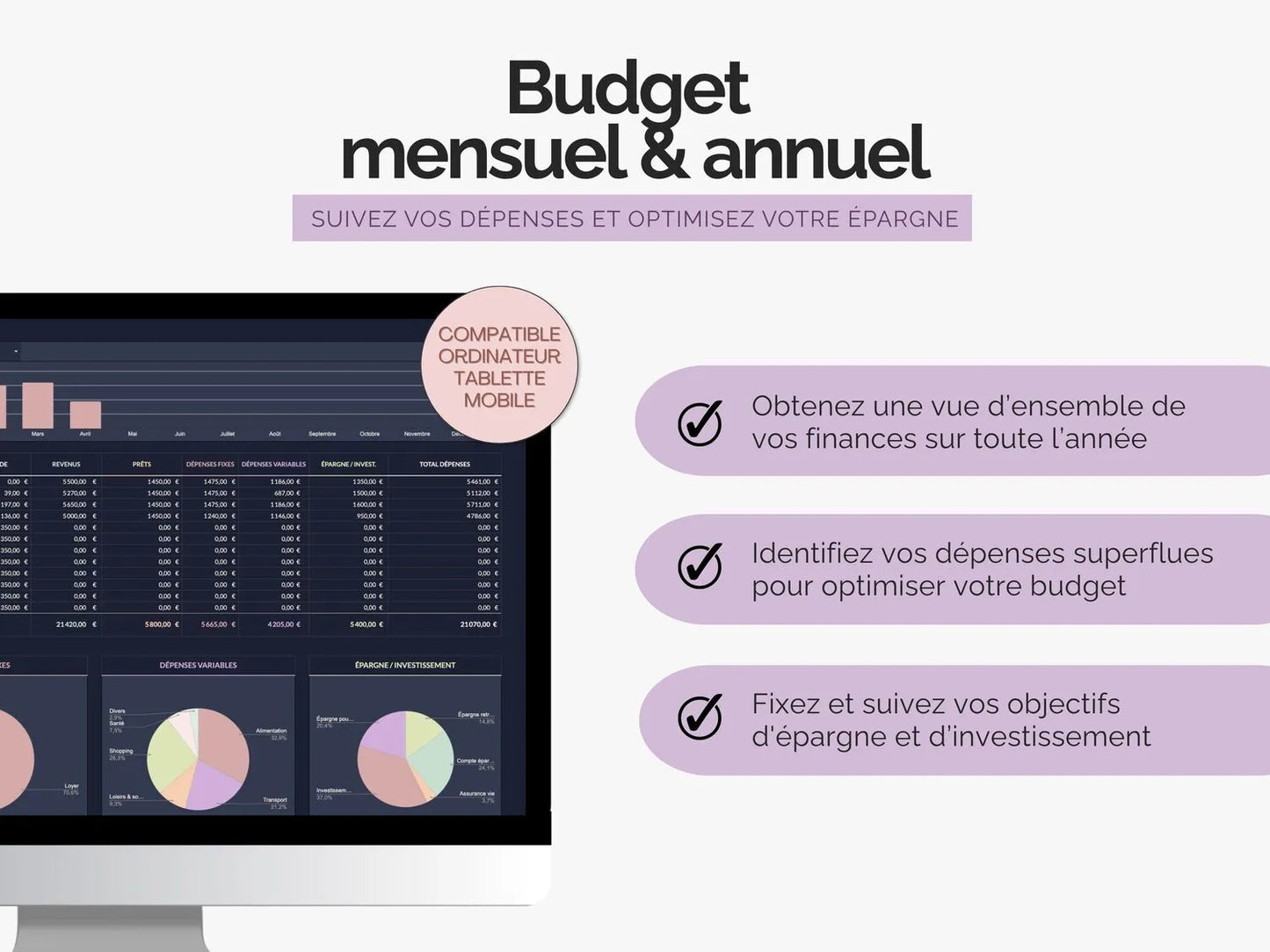 Avantages tableau budget mensuel et annuel Excel Google sheets