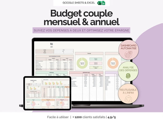 Tableau budget mensuel annuel couple famille Excel Google sheets 