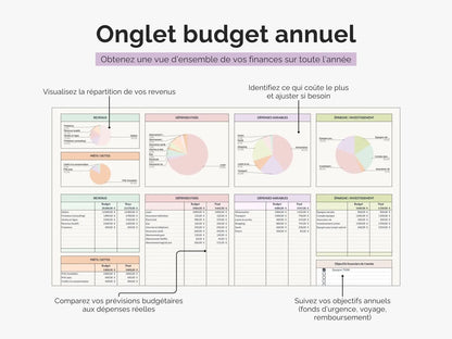 Onglet budget annuel : visualisez la répartition de vos revenus et suivez vos objectifs annuels