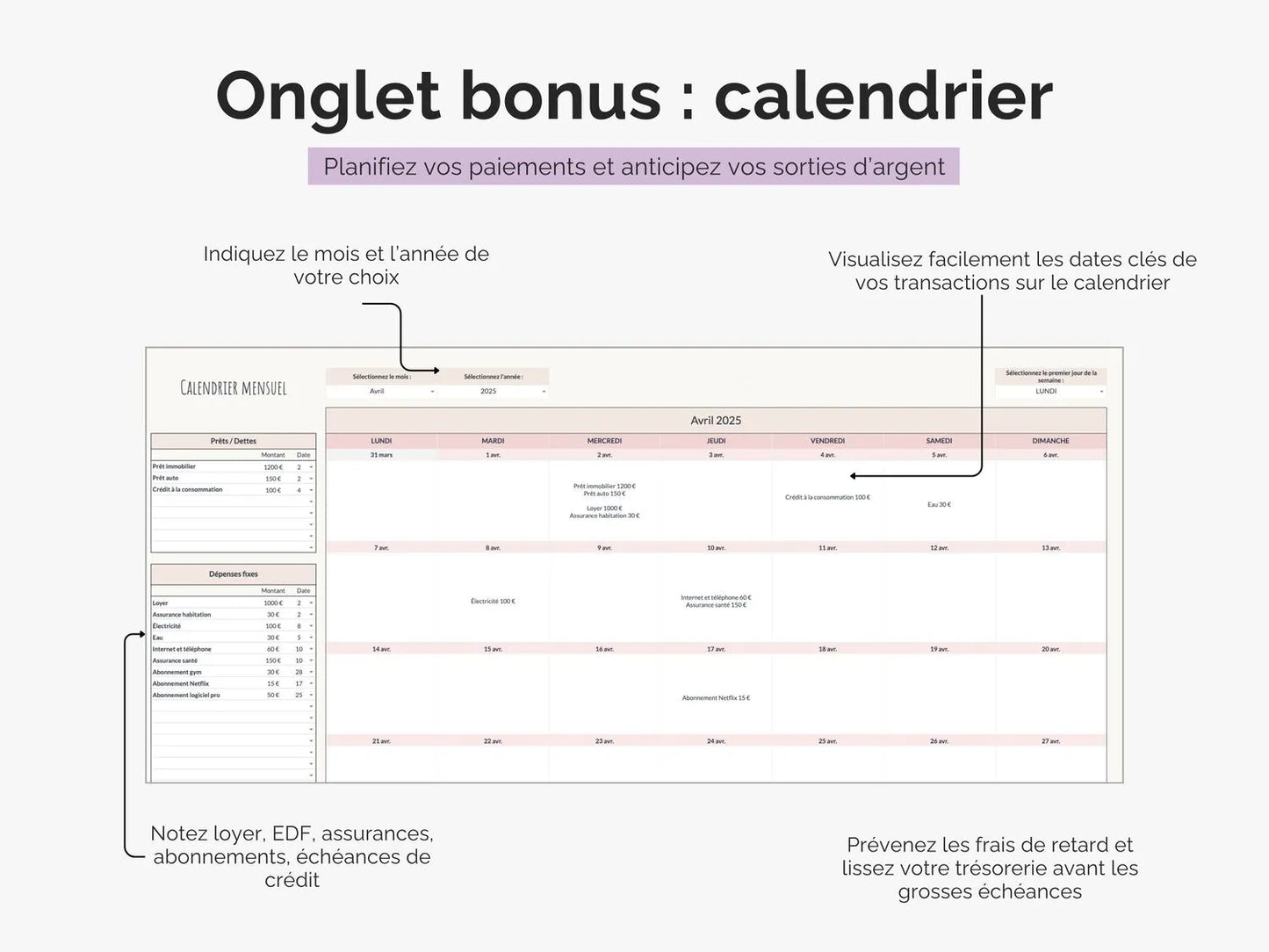 Calendrier mensuel automatisé : planifiez vos paiements et anticipez vos sorties d'argent