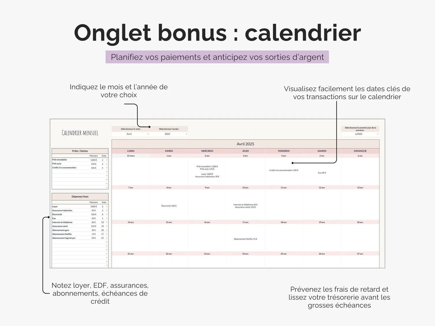 Calendrier mensuel automatisé : planifiez vos paiements et anticipez vos sorties d'argent