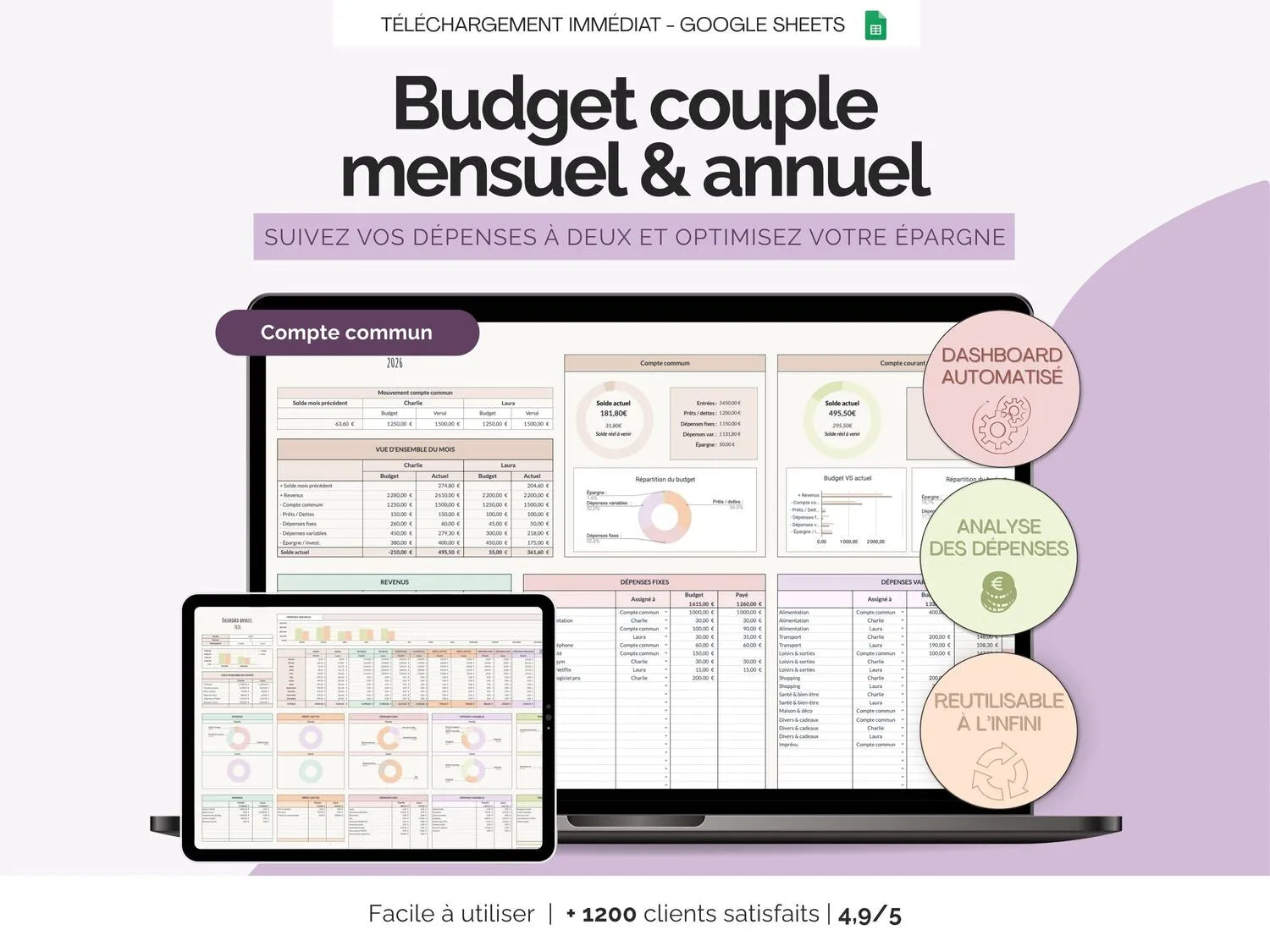 Tableau budget familial et couple - compte commun Google sheets