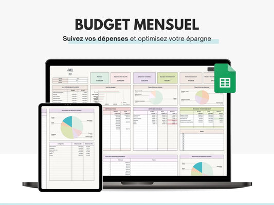 Tableau budget mensuel Excel Google sheets