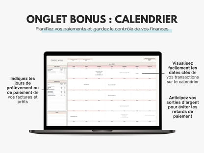 Calendrier Tableau budget mensuel Excel Google sheets