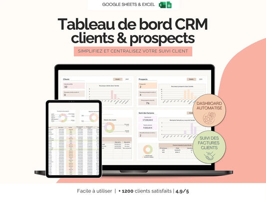 Tableau de bord CRM | Suivi des clients et prospects Excel Google sheets
