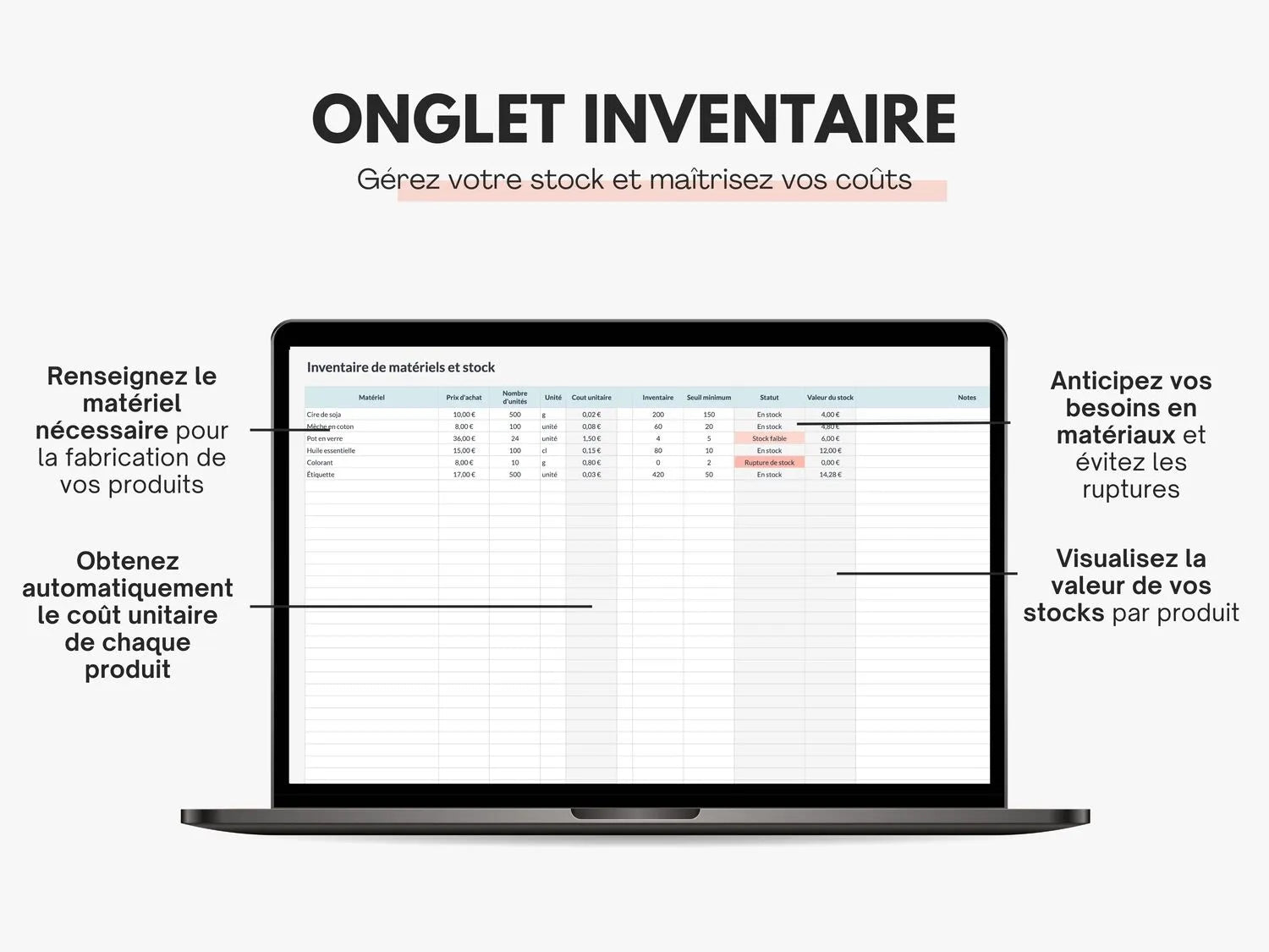Inventaire de matériels et stocks Google sheets
