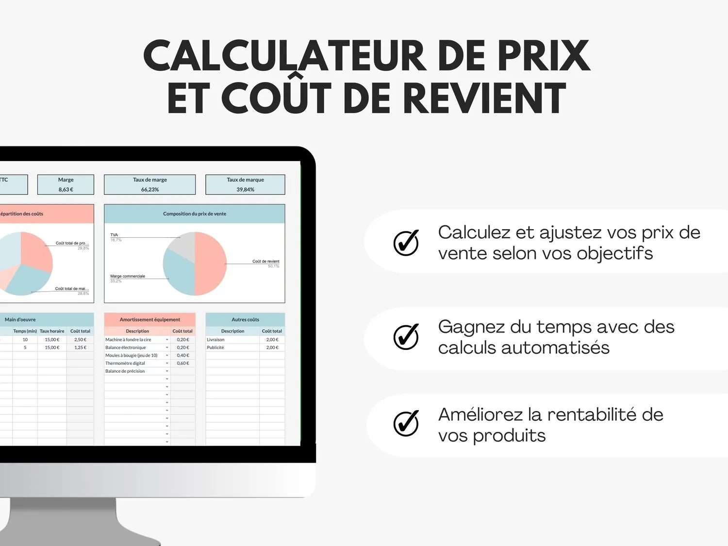 Calculateur de prix de vente et coût de revient Google sheets