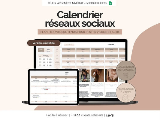 Calendrier éditorial réseaux sociaux - planificateur de contenu Google sheets