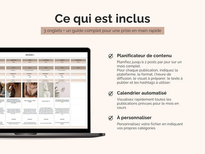 Ce qui est inclus dans le calendrier éditorial pour réseaux sociaux : planificateur de contenu et son calendrier mensuel automatisé