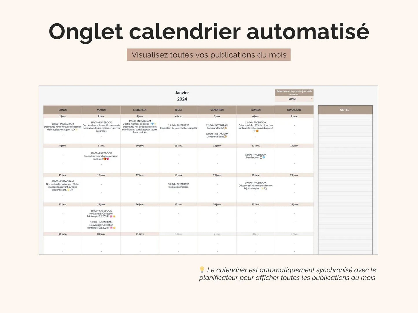 Calendrier mensuel automatisé : visualisez rapidement toutes les publications prévues pour le mois