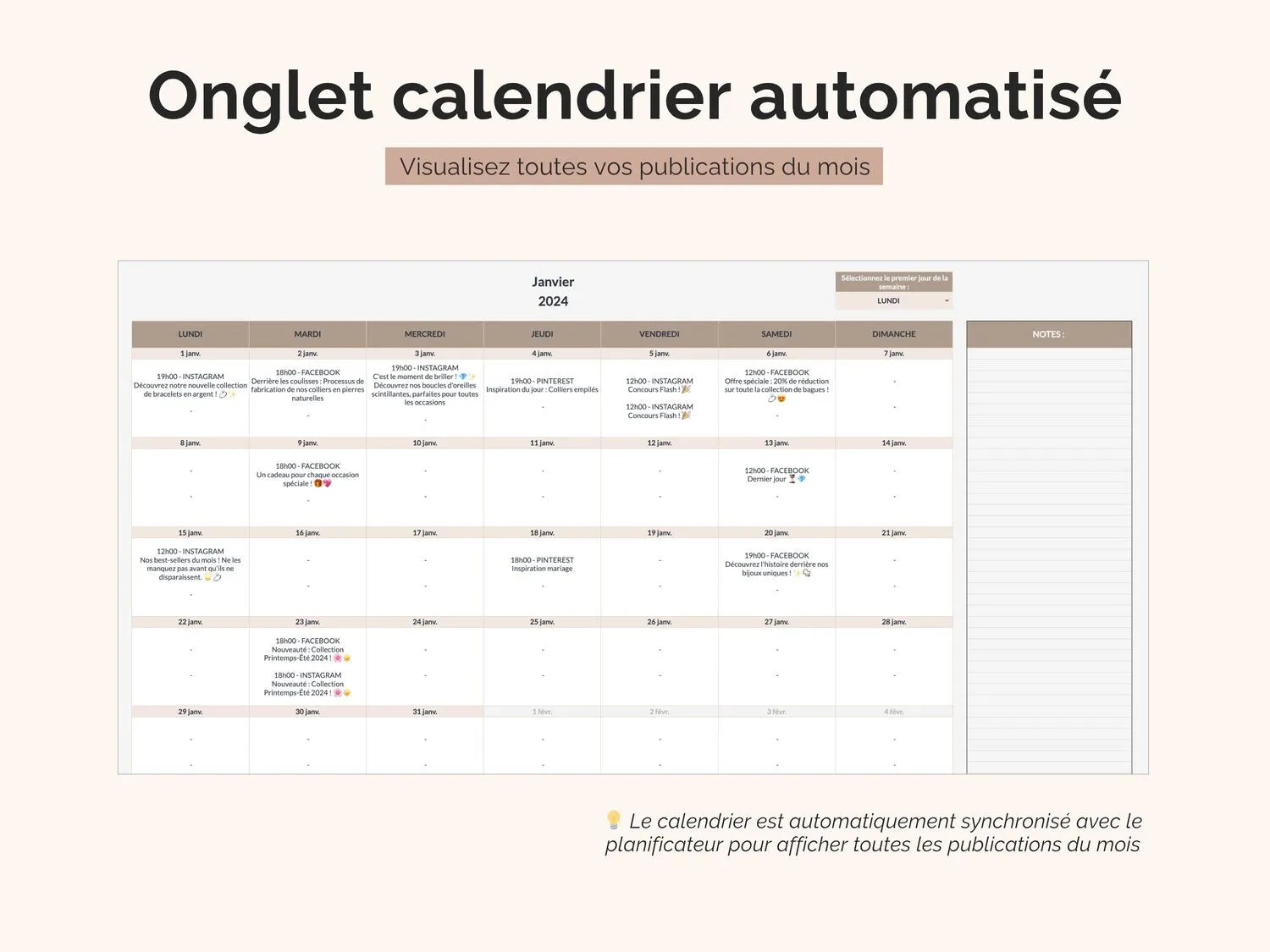 Calendrier mensuel automatisé : visualisez rapidement toutes les publications prévues pour le mois