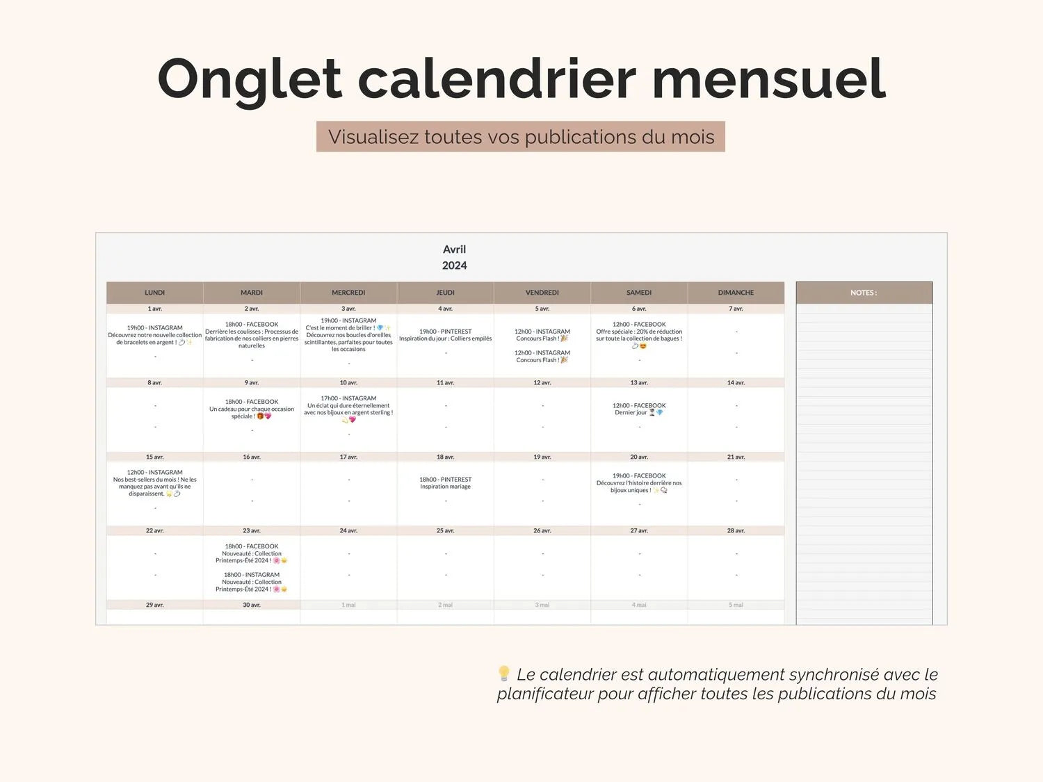 Calendrier mensuel automatisé : visualisez rapidement toutes les publications prévues pour le mois