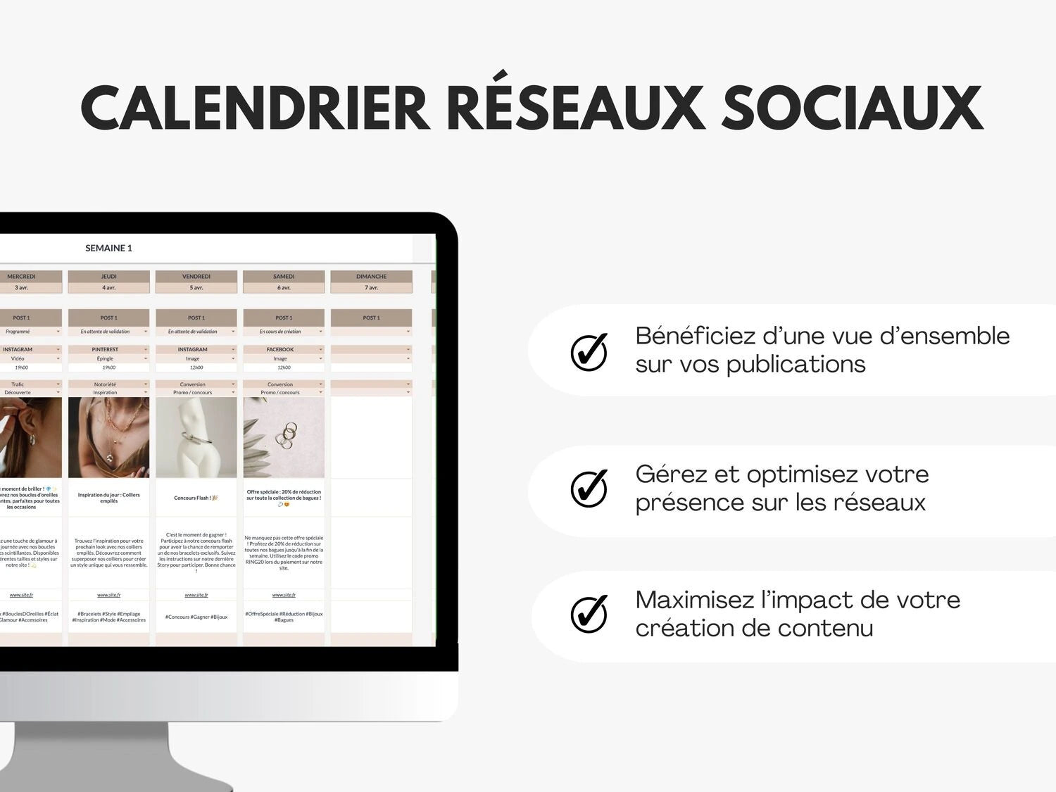 Calendrier éditorial social media Google sheets