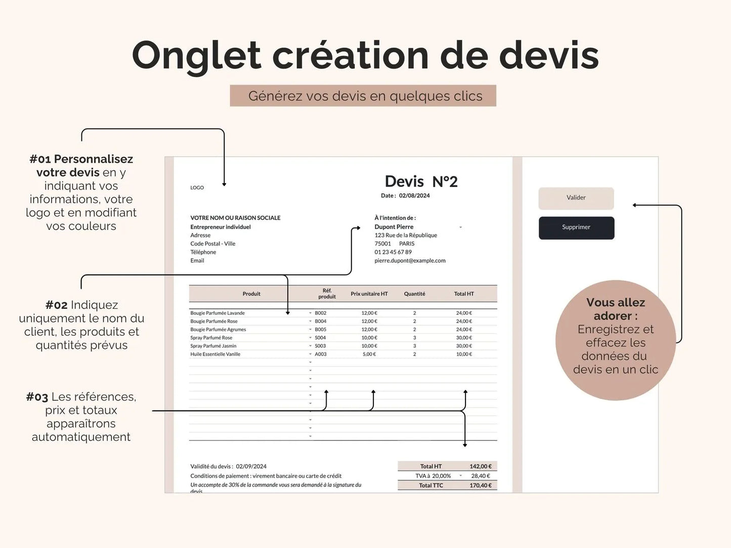 Onglet création de devis : générez vos devis en quelques clics